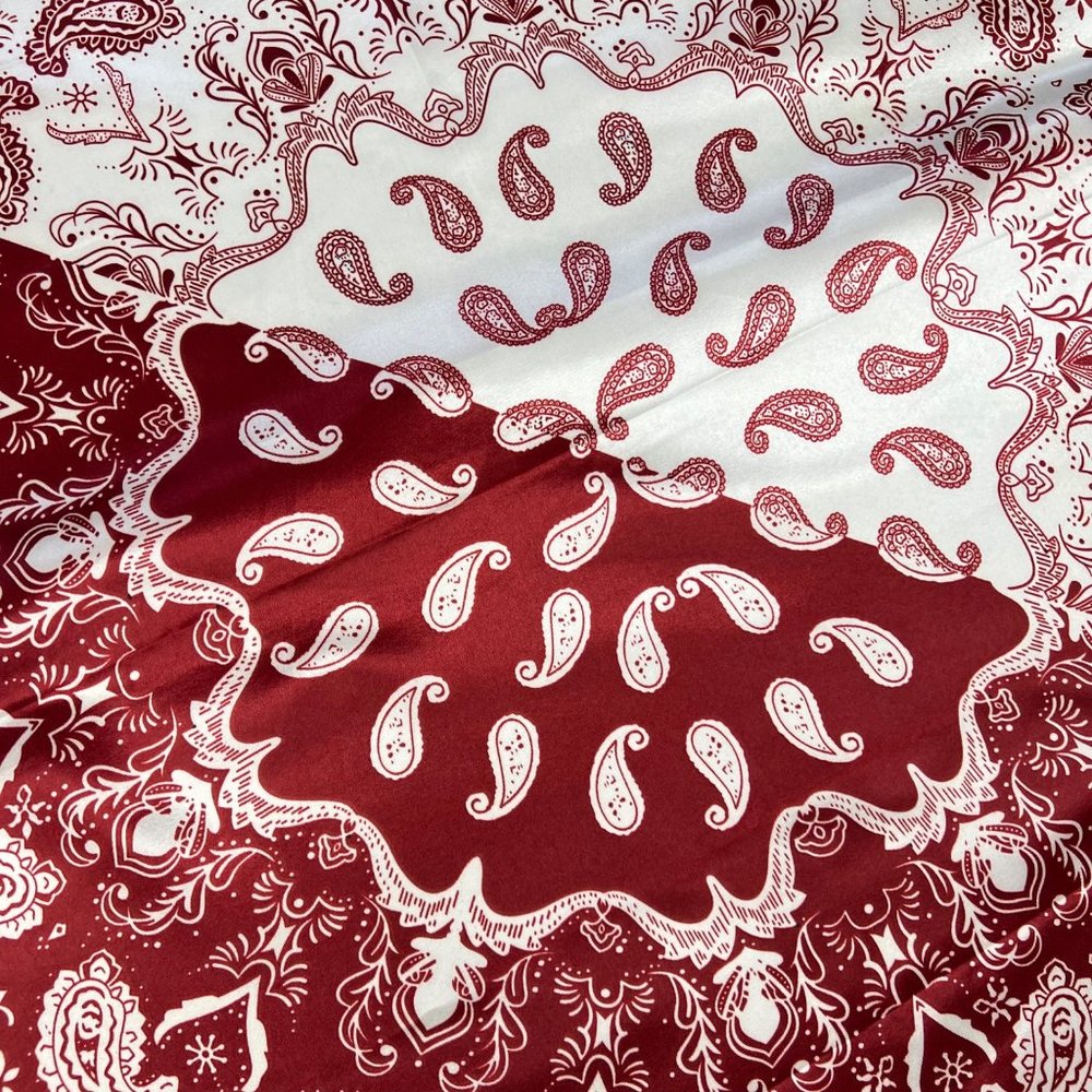 NEW Burgundy Ivory Paisley Floral Printed Square Silky Scarf Wrap - Picture 6 of 9